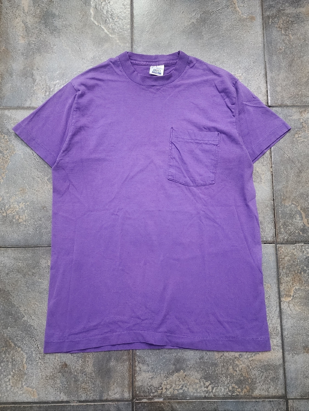 Vintage 90s BVD Men's Medium Blank Essential Single Stitch Purple Pocket T Shirt